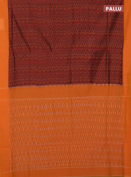 Ikat cotton saree rust shade and mango yellow with allover ikat weaves and simple border