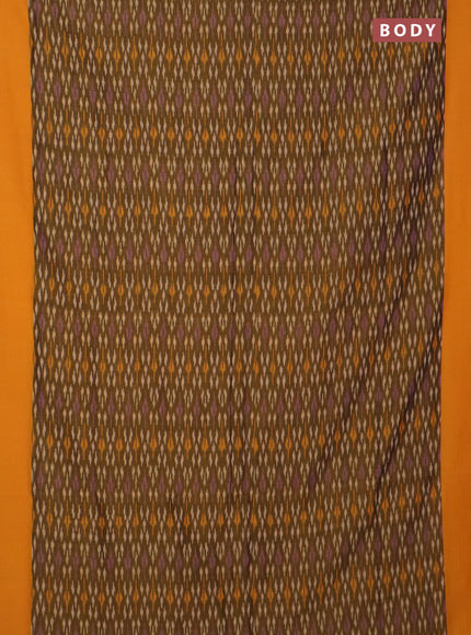 Ikat cotton saree dark mustard and yellow with allover ikat weaves and simple border