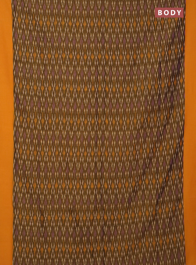 Ikat cotton saree dark mustard and yellow with allover ikat weaves and simple border