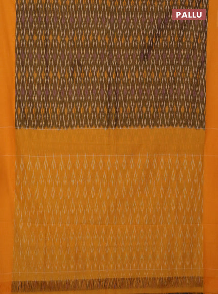 Ikat cotton saree dark mustard and yellow with allover ikat weaves and simple border