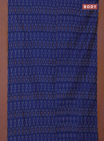 Ikat cotton saree blue and dark mustard with allover ikat weaves and simple border