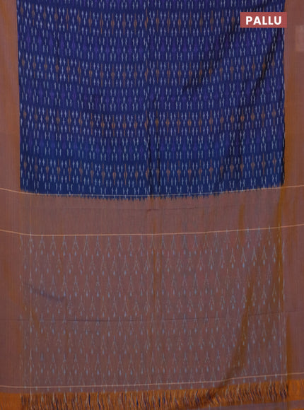 Ikat cotton saree blue and dark mustard with allover ikat weaves and simple border