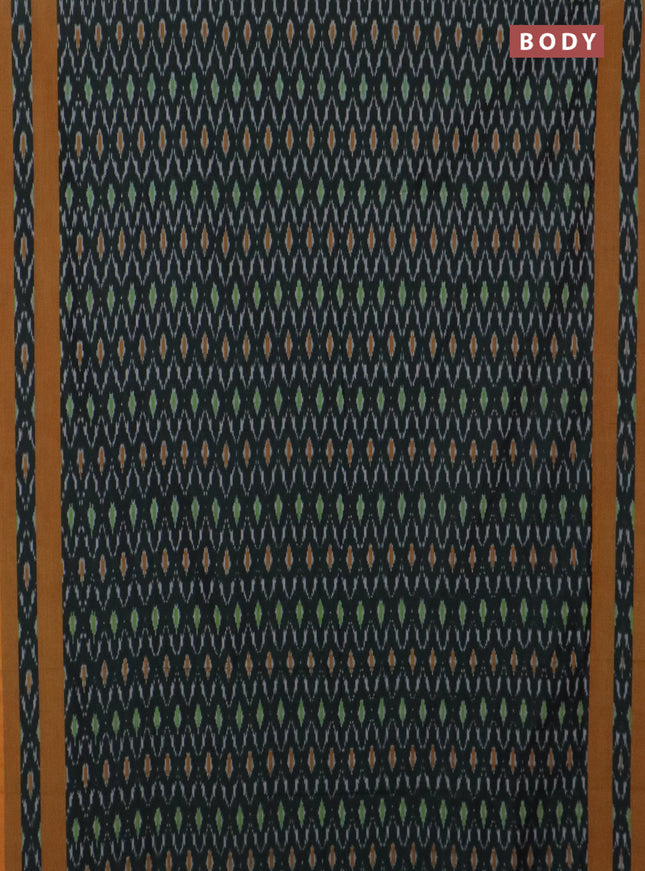 Ikat cotton saree bottle green and dark mustard with allover ikat weaves and rettapet ikat border