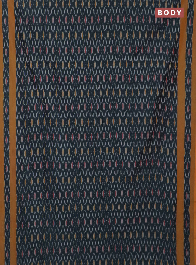 Ikat cotton saree peacock green and dark mustard with allover ikat weaves and rettapet ikat border