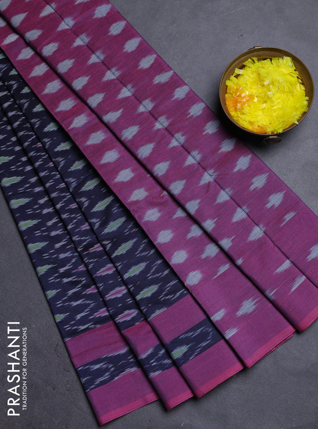 Ikat cotton saree navy blue and mauve pink with allover ikat weaves and rettapet ikat border