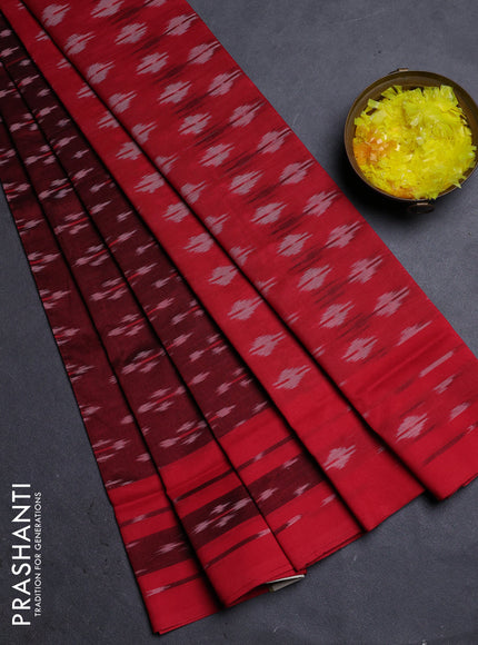 Ikat cotton saree deep maroon and red with allover ikat butta weaves and rettapet ikat border