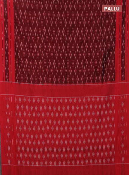 Ikat cotton saree deep maroon and red with allover ikat butta weaves and rettapet ikat border