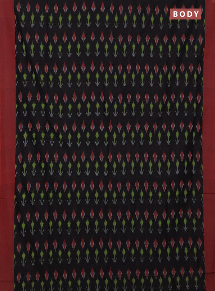 Ikat cotton saree black shade and rust shade with allover ikat butta weaves and simple border