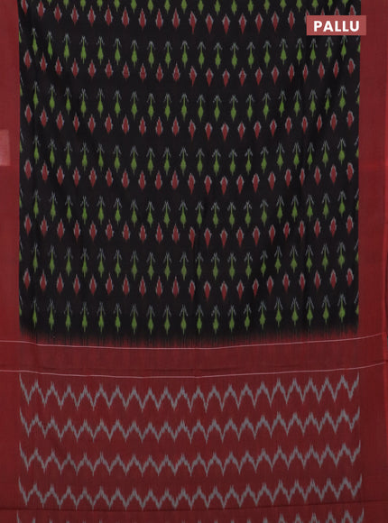 Ikat cotton saree black shade and rust shade with allover ikat butta weaves and simple border