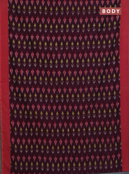 Ikat cotton saree wine shade and rust shade with allover ikat butta weaves and simple border