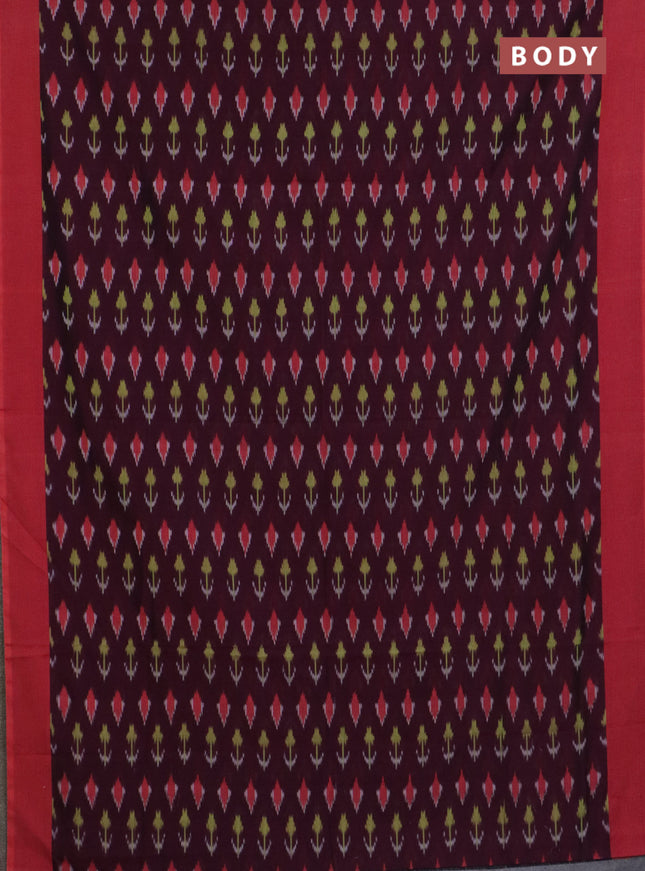 Ikat cotton saree wine shade and rust shade with allover ikat butta weaves and simple border