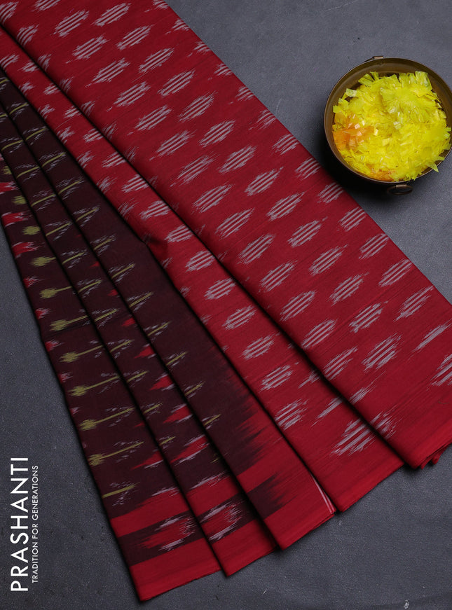 Ikat cotton saree deep maroon and red with allover ikat butta weaves and rettapet ikat border
