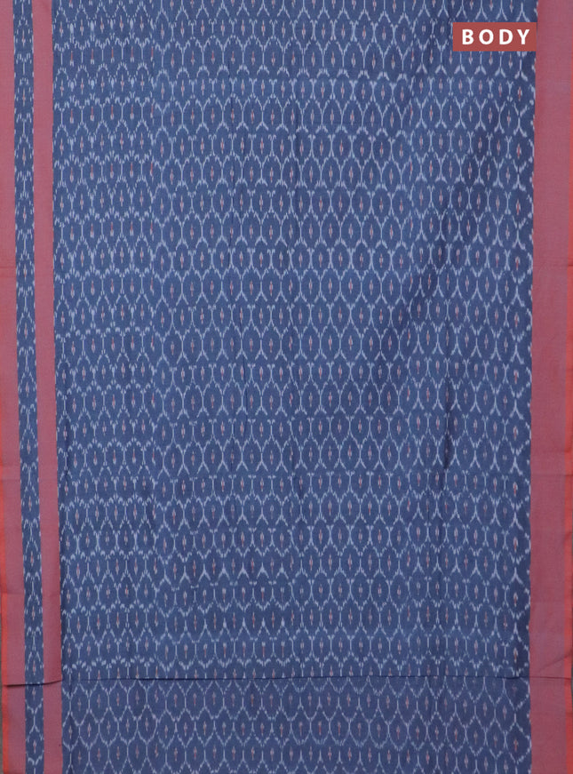 Ikat cotton saree bluish grey and rust shade with allover ikat weaves and rettapet ikat border