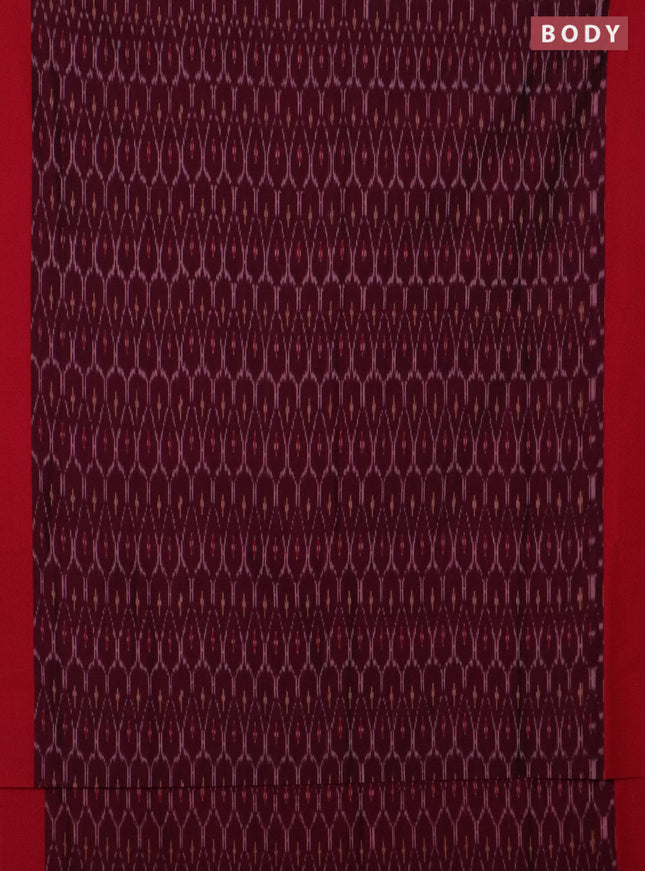 Ikat cotton saree wine shade and red with allover ikat weaves and simple border