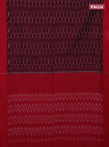 Ikat cotton saree wine shade and red with allover ikat weaves and simple border