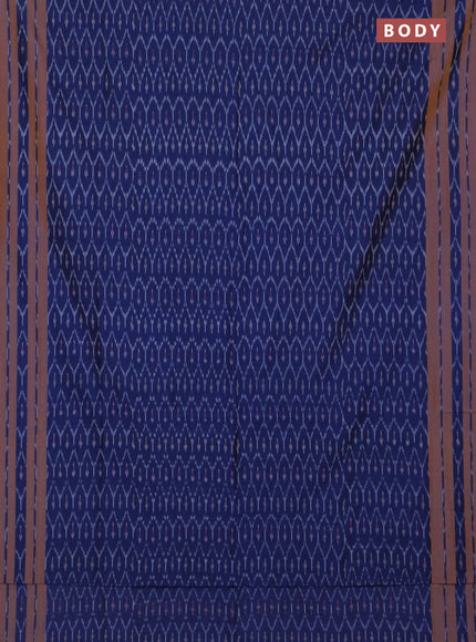 Ikat cotton saree blue and dark mustard with allover ikat weaves and rettapet ikat border