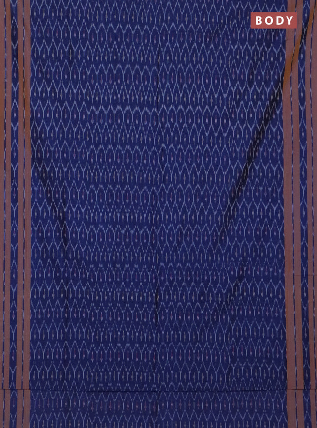 Ikat cotton saree blue and dark mustard with allover ikat weaves and rettapet ikat border