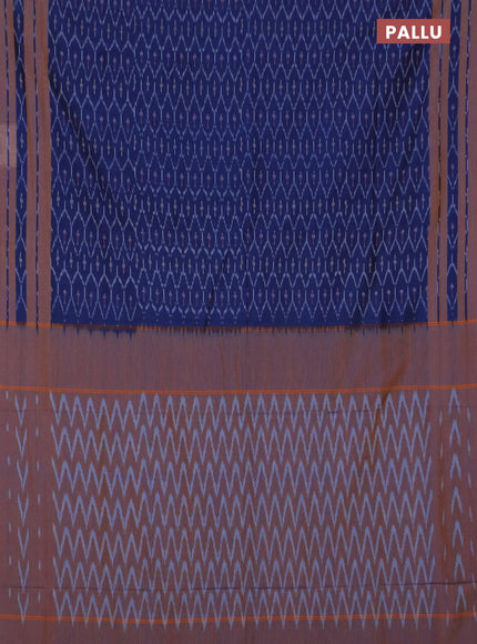 Ikat cotton saree blue and dark mustard with allover ikat weaves and rettapet ikat border