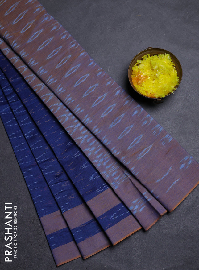 Ikat cotton saree peacock blue and mustard yellow with allover ikat weaves and rettapet ikat border