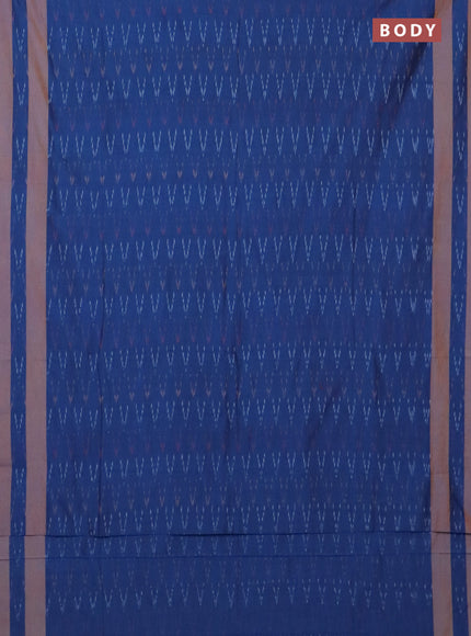 Ikat cotton saree peacock blue and mustard yellow with allover ikat weaves and rettapet ikat border