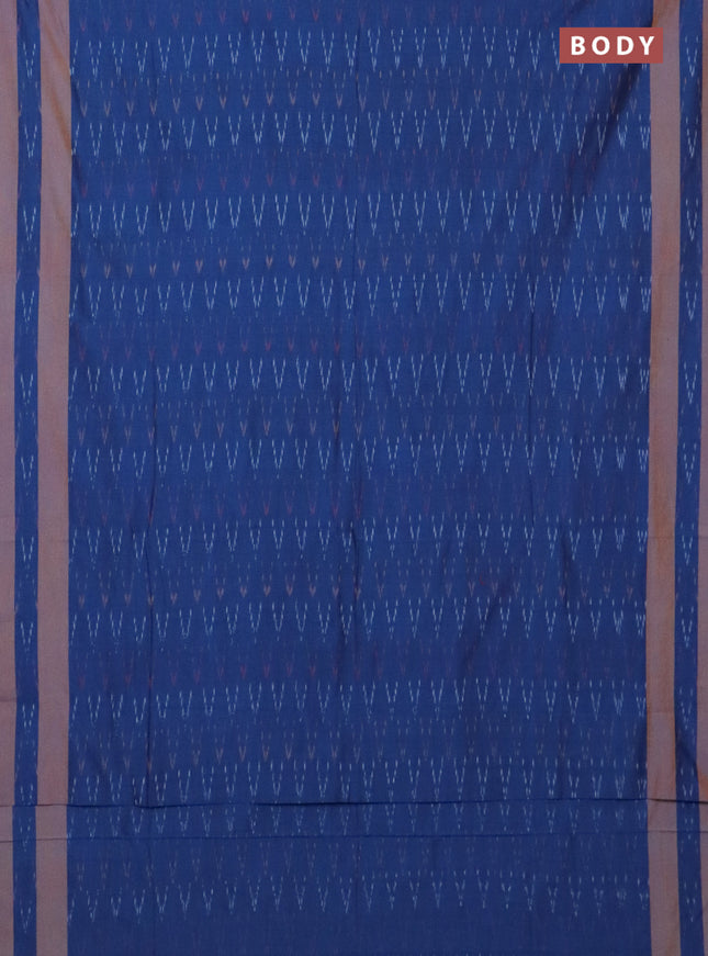 Ikat cotton saree peacock blue and mustard yellow with allover ikat weaves and rettapet ikat border
