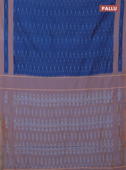 Ikat cotton saree peacock blue and mustard yellow with allover ikat weaves and rettapet ikat border