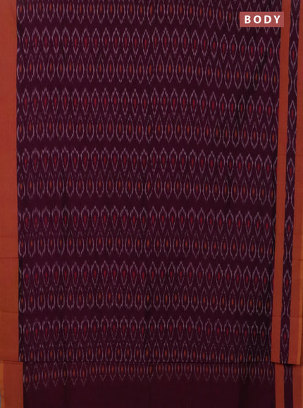 Ikat cotton saree purple and mustard yellow with allover ikat weaves and rettapet ikat border