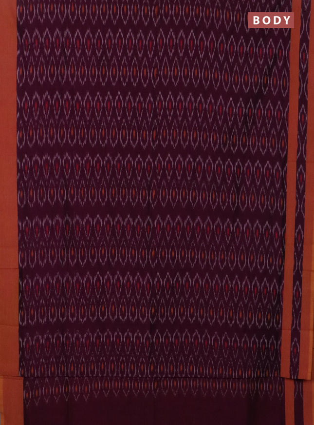 Ikat cotton saree purple and mustard yellow with allover ikat weaves and rettapet ikat border