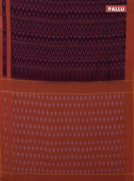 Ikat cotton saree purple and mustard yellow with allover ikat weaves and rettapet ikat border