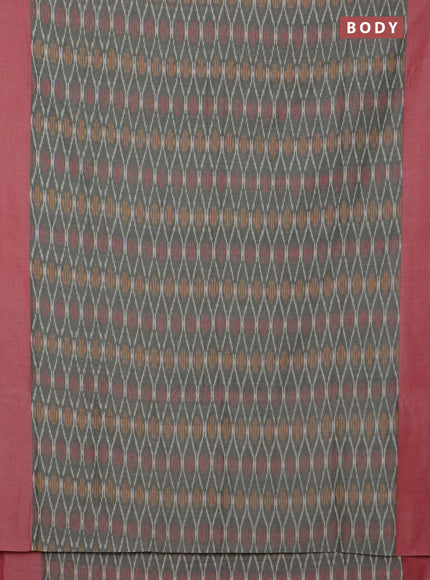 Ikat cotton saree greyish green and red with allover ikat weaves and simple border