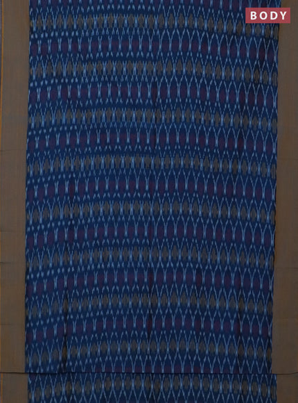Ikat cotton saree peacock blue and yellow shade with allover ikat weaves and simple border