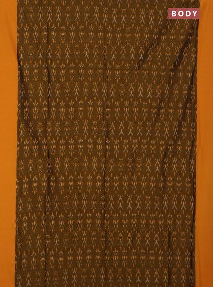 Ikat cotton saree dark mustard and mango yellow with allover ikat weaves and simple border