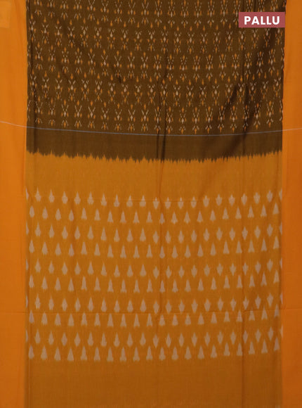 Ikat cotton saree dark mustard and mango yellow with allover ikat weaves and simple border
