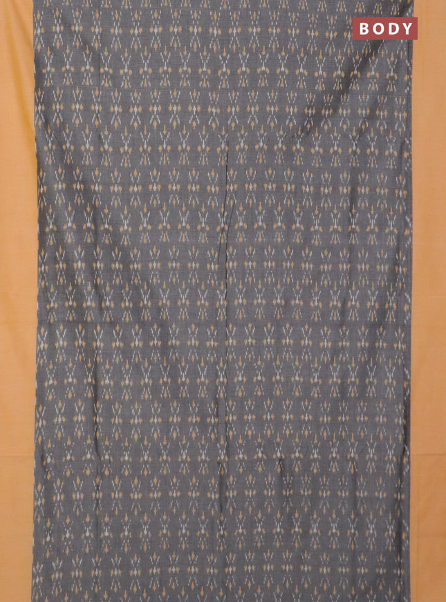 Ikat cotton saree grey and yellow with allover ikat weaves and simple border