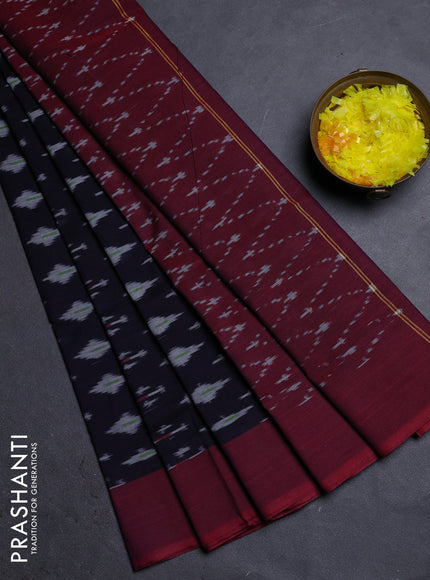 Ikat cotton saree deep navy blue and maroon with allover ikat butta weaves and rettapet ikat border