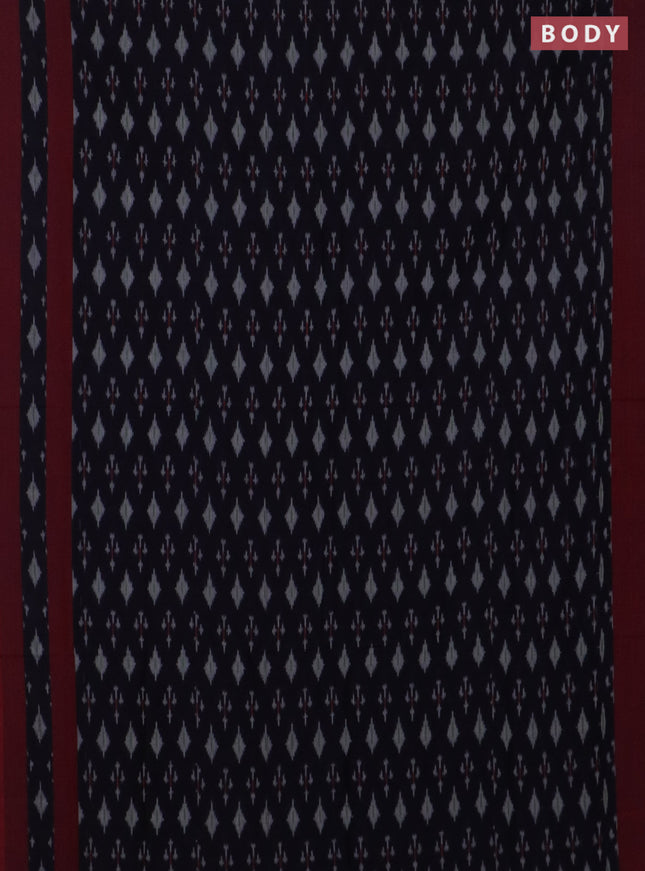 Ikat cotton saree deep navy blue and maroon with allover ikat butta weaves and rettapet ikat border