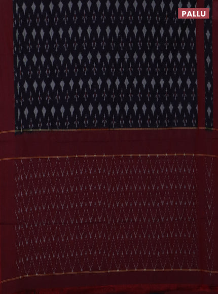 Ikat cotton saree deep navy blue and maroon with allover ikat butta weaves and rettapet ikat border