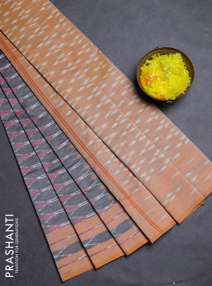Ikat cotton saree grey and orange with allover ikat weaves and rettapet ikat border