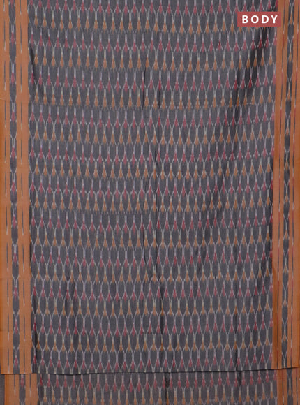 Ikat cotton saree grey and orange with allover ikat weaves and rettapet ikat border