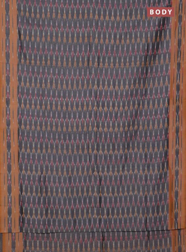Ikat cotton saree grey and orange with allover ikat weaves and rettapet ikat border