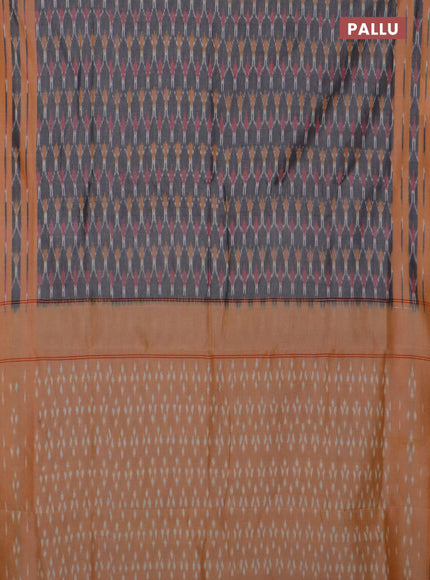 Ikat cotton saree grey and orange with allover ikat weaves and rettapet ikat border