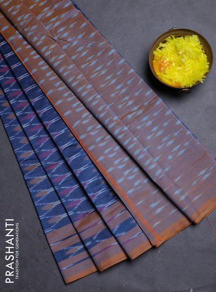 Ikat cotton saree peacock blue shade and dual shade of dark mustard with allover ikat weaves and rettapet ikat border