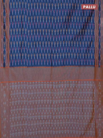 Ikat cotton saree peacock blue shade and dual shade of dark mustard with allover ikat weaves and rettapet ikat border