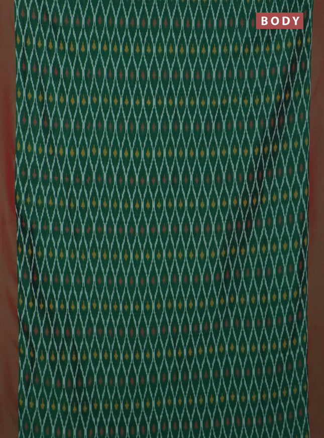Ikat cotton saree green and dual shade of maroon with allover ikat weaves and simple border
