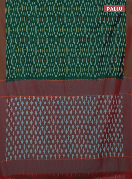Ikat cotton saree green and dual shade of maroon with allover ikat weaves and simple border