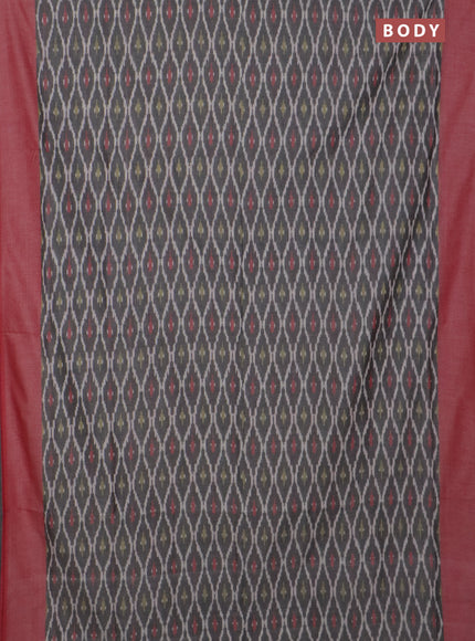 Ikat cotton saree grey and red with allover ikat weaves and simple border
