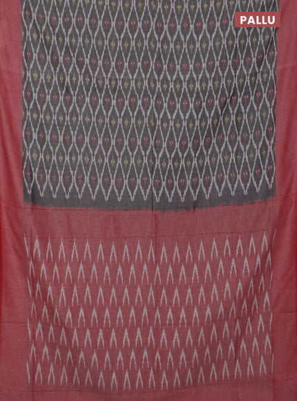 Ikat cotton saree grey and red with allover ikat weaves and simple border