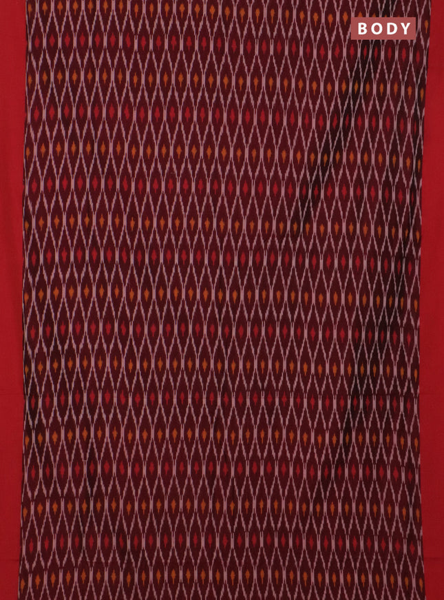 Ikat cotton saree deep maroon and maroon with allover ikat weaves and simple border