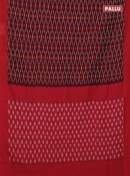 Ikat cotton saree deep maroon and maroon with allover ikat weaves and simple border