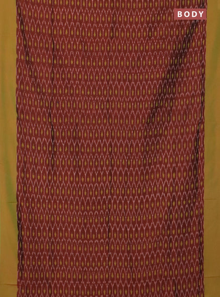 Ikat cotton saree rust shade and dual shade of green with allover ikat weaves and simple border